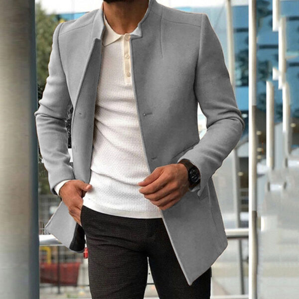 Men's Slim Coat Fashion Single-breasted Solid Color Business Jackets Fall And Winter Tops Outwear Clothing - Image 3