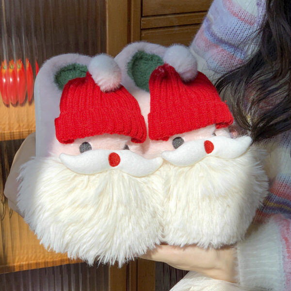 Cute Christmas Santa Claus Home Slippers Winter Warm Indoor Non-slip Floor Plush Shoes For Women - Image 2