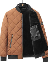 Fashion Rhombic-sewing Design Cotton Coat Winter Warm Thickened Baseball Jacket Casual Solid Color Outwear Clothing For Men - Image 3