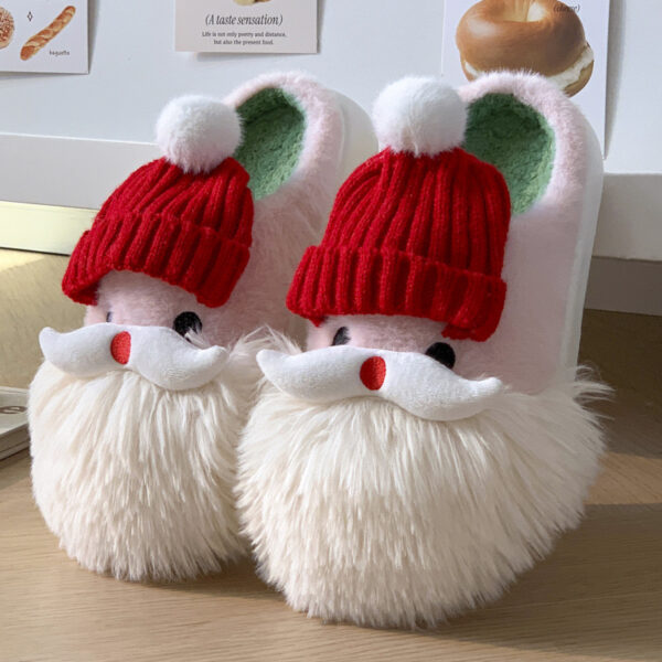 Cute Christmas Santa Claus Home Slippers Winter Warm Indoor Non-slip Floor Plush Shoes For Women - Image 5