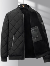 Fashion Rhombic-sewing Design Cotton Coat Winter Warm Thickened Baseball Jacket Casual Solid Color Outwear Clothing For Men - Image 7