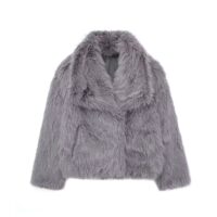 Winter Plush Coat Fashion Thicken Lapel Outwear Casual Long Sleeve Tops Womens Clothing - Image 2
