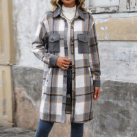 New Brushed Plaid Long Coat With Pockets Fashion Winter Jacket Outwear Women's Clothing - Image 4