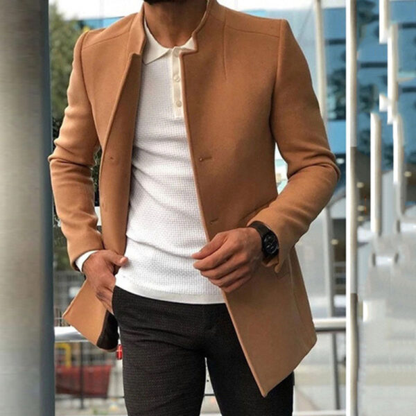 Men's Slim Coat Fashion Single-breasted Solid Color Business Jackets Fall And Winter Tops Outwear Clothing - Image 2