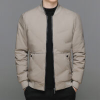 Fashion Down Jacket Winter Warm Baseball Jacket For Men Casual All-match Solid Color Coat - Image 4