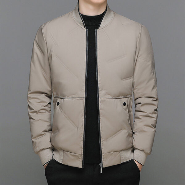 Fashion Down Jacket Winter Warm Baseball Jacket For Men Casual All-match Solid Color Coat - Image 4