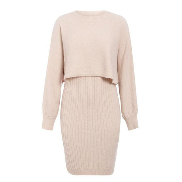 2pcs Knitted Dress Suit Fashion Solid Color Pullover Lantern-sleeved Sweater Fall Winter Women's Clothing - Image 7