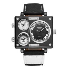 Men's Multi Time Zone Canvas Square Dial Plate Watch - Image 6