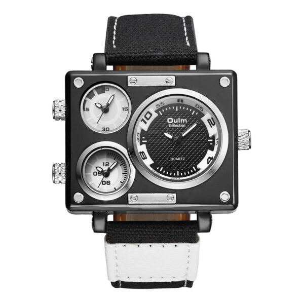 Men's Multi Time Zone Canvas Square Dial Plate Watch - Image 9