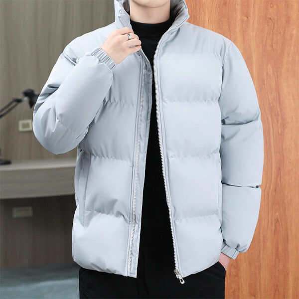 Winter Stand-collar Cotton Coat Couple Casual Warm Plus Velvet Thicken Solid Color Jacket For Men's Clothing - Image 2