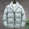 Winter Stand-collar Cotton Coat Couple Casual Warm Plus Velvet Thicken Solid Color Jacket For Men's Clothing - Image 9