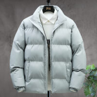 Winter Stand-collar Cotton Coat Couple Casual Warm Plus Velvet Thicken Solid Color Jacket For Men's Clothing - Image 9