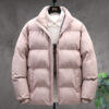 Winter Stand-collar Cotton Coat Couple Casual Warm Plus Velvet Thicken Solid Color Jacket For Men's Clothing - Image 3