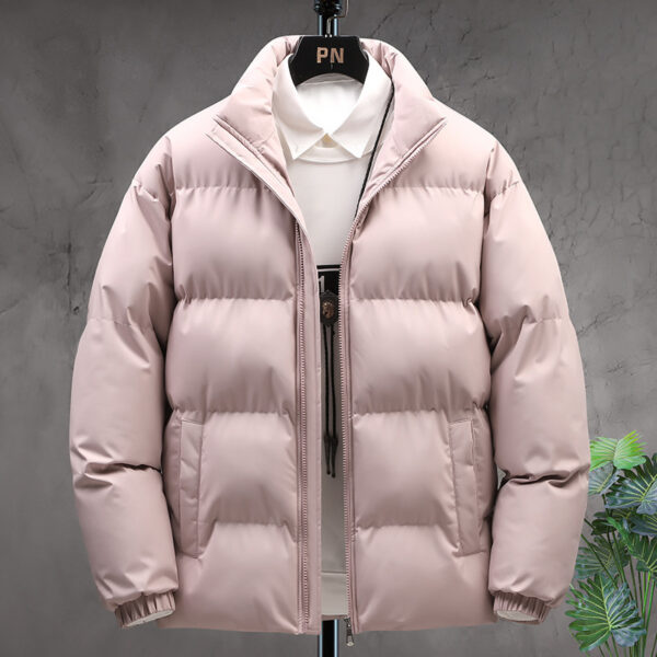 Winter Stand-collar Cotton Coat Couple Casual Warm Plus Velvet Thicken Solid Color Jacket For Men's Clothing - Image 3