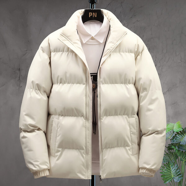 Winter Stand-collar Cotton Coat Couple Casual Warm Plus Velvet Thicken Solid Color Jacket For Men's Clothing - Image 4