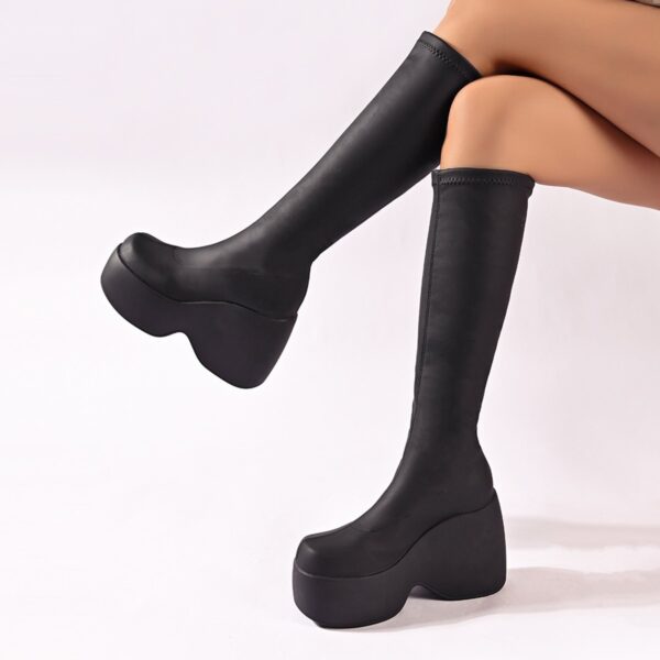 European And American Women's High-heeled Elastic Leather Boots - Image 3