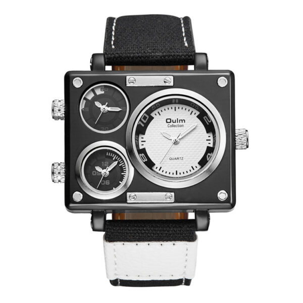 Men's Multi Time Zone Canvas Square Dial Plate Watch - Image 4