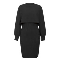 2pcs Knitted Dress Suit Fashion Solid Color Pullover Lantern-sleeved Sweater Fall Winter Women's Clothing - Image 5
