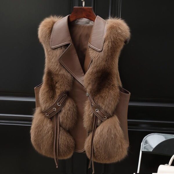 Fur Vest Short Coat Autumn And Winter New Patchwork Winter Fox Fur Jacket Women Short Artificial Fur Coat Elegant Female Warm Vest - Image 2