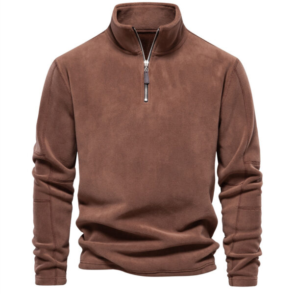 Fashion Personality Stand-collar Zippered Sweatshirt With Fleece Winter Casual Pullover Top Men's Clothing - Image 5