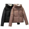 Short Solid Color For Women With Pocket Coat Thick Warm Cotton-padded Jacket - Image 3