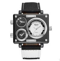 Men's Multi Time Zone Canvas Square Dial Plate Watch - Image 8