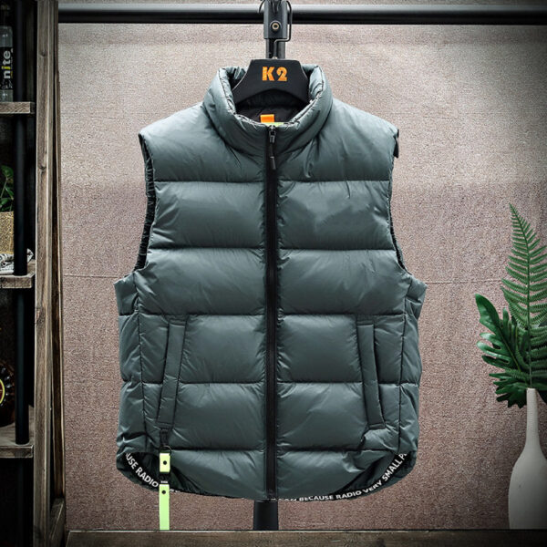 Men's Winter Down Vest Fashion All-match Stand-collar Sleeveless Jacket Solid Thickened Tank Outerwear Clothing - Image 3