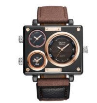 Men's Multi Time Zone Canvas Square Dial Plate Watch - Image 3