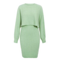 2pcs Knitted Dress Suit Fashion Solid Color Pullover Lantern-sleeved Sweater Fall Winter Women's Clothing - Image 10