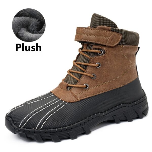 Winter Fleece Lace-up Snow Boots For Men Women Waterproof And Anti-slip Outdoor Work Boot Fashion Warm Mid-tube Cotton Shoes Men - Image 9