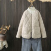 Winter Rhombus Sewing Coat With Pockets Warm Round-neck Button Jacket Lightweight Outerwear For Women's Clothing