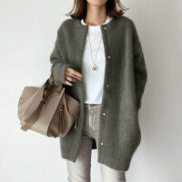 Loose Round Neck Single Breasted Cardigan Fashion Solid Color Coat Jacket Autumn And Winter Women's Clothing - Image 9