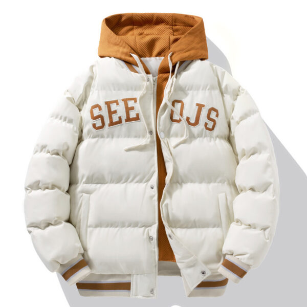 Fashion Letter Hooded Cotton Coat Winter Warm Solid Zipper Jacket For Men Teenagers Clothing - Image 3