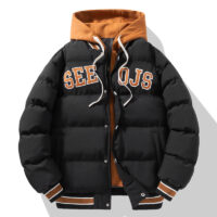 Fashion Letter Hooded Cotton Coat Winter Warm Solid Zipper Jacket For Men Teenagers Clothing - Image 8