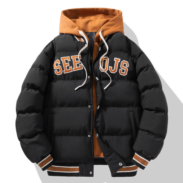 Fashion Letter Hooded Cotton Coat Winter Warm Solid Zipper Jacket For Men Teenagers Clothing - Image 8