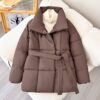 Warm Lapel Plaid Coat With Belt Design Fashion Casual Thick Jacket Fall And Winter Women's Clothing - Image 5