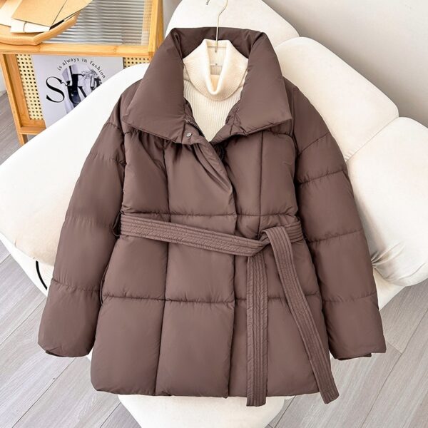 Warm Lapel Plaid Coat With Belt Design Fashion Casual Thick Jacket Fall And Winter Women's Clothing - Image 5