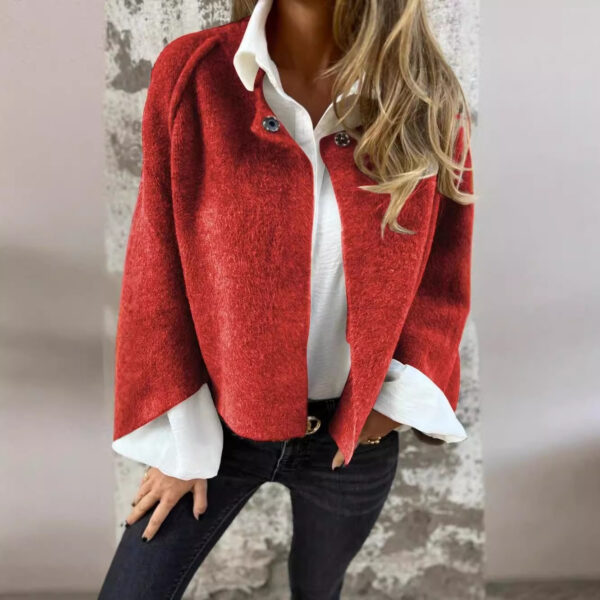 Women's Batwing Sleeve Cardigan Autumn And Winter Loose Short Cashmere Long Sleeve Coat - Image 4