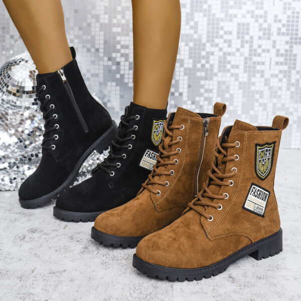 Fashion Lace-up Chunky Heels Boots Winter Round Toe Shoes For Women - Image 2