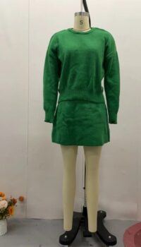 Sweater Skirt Sets For Women 2 Pieces Knit Casual Versatile Long Sleeve Pullover Elegant Solid High Waist Mini Skirt Outfit - Image 9