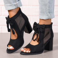 Large Size Thick Heel High Heels Women's Bow Sandals - Image 7